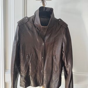 Marc New york soft leather women’s military moto jacket coat  xl stand collar bR